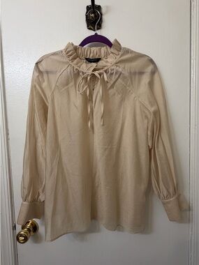 Banana Republic Cream Ruffle-Neck Tie Blouse
